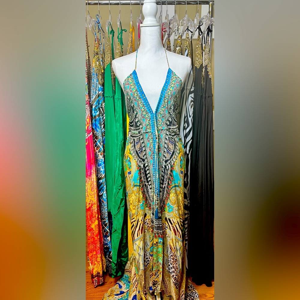 Vibrant Multicolor Halter Maxi Dress by Manish Vaid